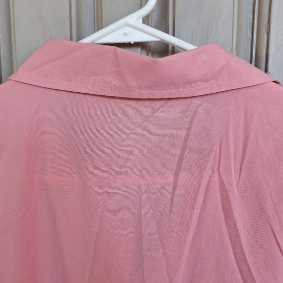 1411 Plus Sz3X Blouse Buttondown Short Sleeves Collar Lace Inset Lt Weight Nice - Picture 9 of 13